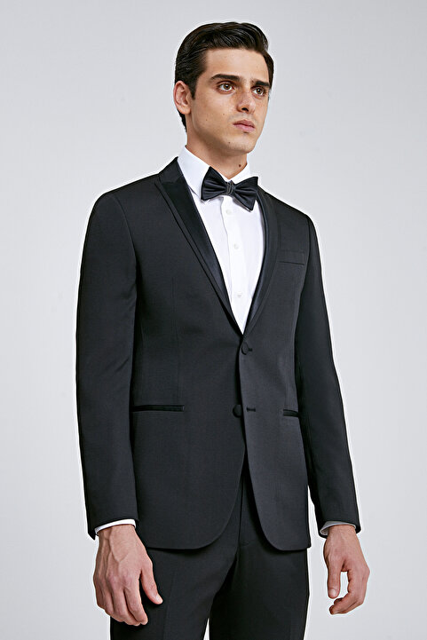 D'S Damat Ds Damat Slim Fit Siyah Armürlü Damatlık & Smokin Takim Elbise