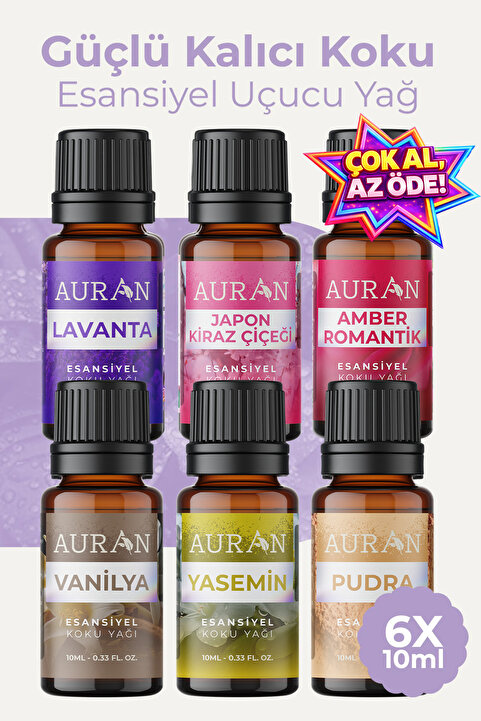 AURAN Favori Set Esansiyel Uçucu Yağ Buhurdanlık Yağı Hava Nemlendirici Aroma Difüzörü Kokusu Esans 6x