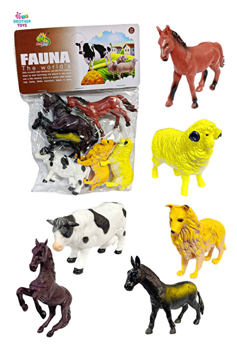 Brother Toys 6'lı Çiftlik Hayvanları Koyun İnek Köpek At Oyuncak