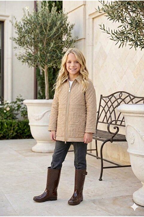 HC Kids Wear Kız Çocuk Trençkot Capitone