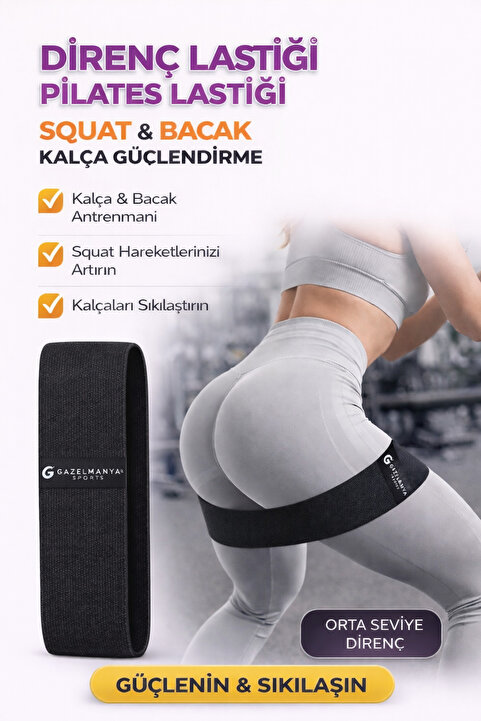 GAZELMANYA Pilates Lastiği Squad Bandı Orta Sert Squat Bant Fitness Kalça Egzersizi Direnç Bandı Loop Band