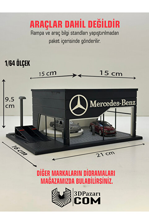 Butik 3D Baskı 1/64 Ölçekli Mercedes Showroom Tasarımlı Diorama Araç Sergileme Garajı