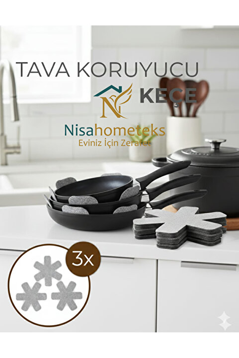 Nisahometeks Tava, Tencere Ve Borcam Koruyucu Çizdirmez Keçe 3'lü Set - Mutfak Gereçlerinizi Güvende Tutun