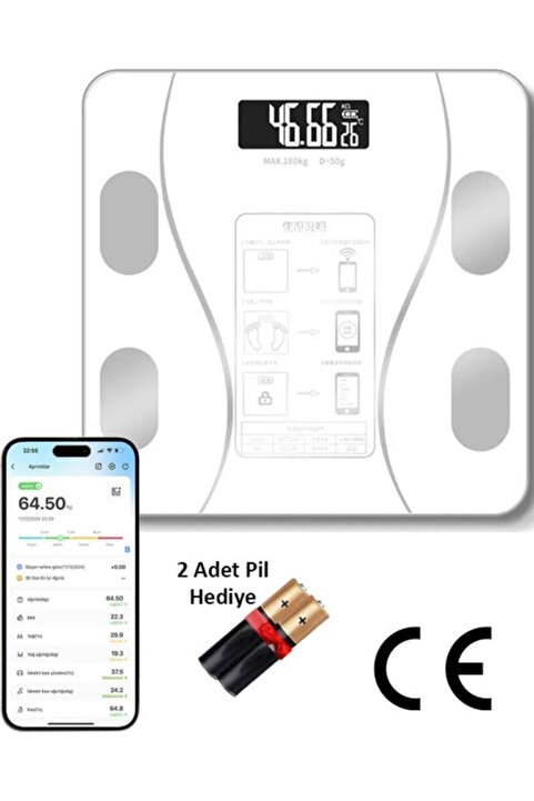 Genel Markalar Smart Body Scale Akıllı Banyo Baskülü Yağ Su Kas Vücut Kitle Endeksi Dijital Tartı