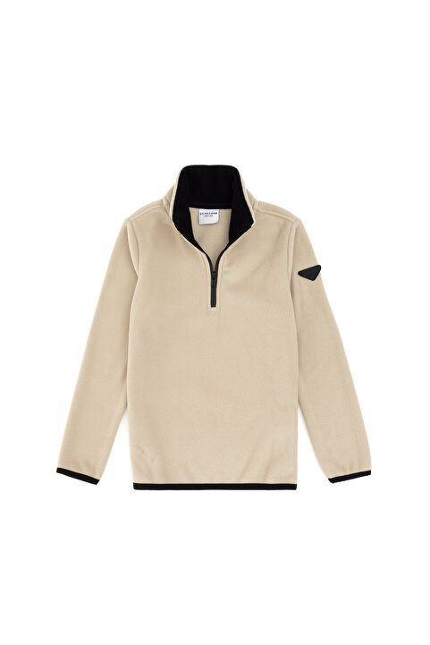 U.S. Polo Assn. Erkek Çocuk Koyu Bej Yarım Fermuarlı Polar Sweatshirt 50313841-VR088