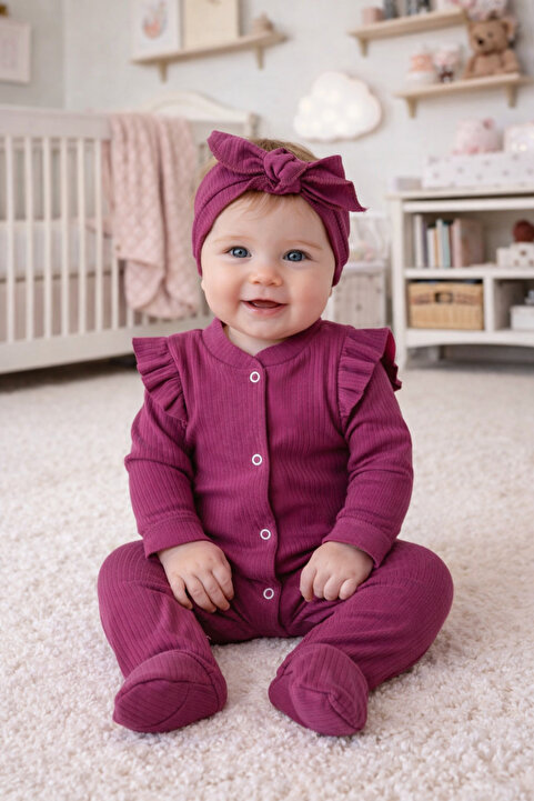 OMY 3-6-9 AY BANDANALI OMZU FIRFIRLI RENKLİ TULUM TAKIM 2'Lİ SET BEBEK&ÇOCUK TAKIM