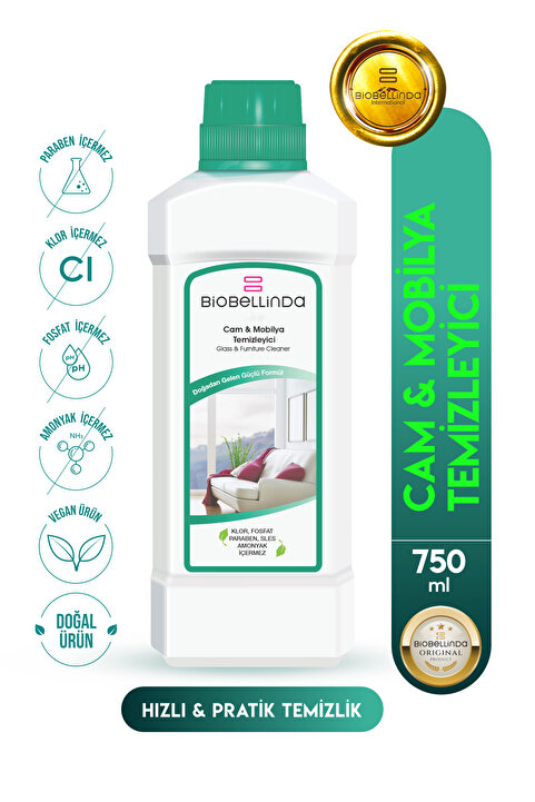 BioBellinda Doğal Konsatre Özel Bileşenli Formül Cam & Mobilya Temizleyici 750 ml