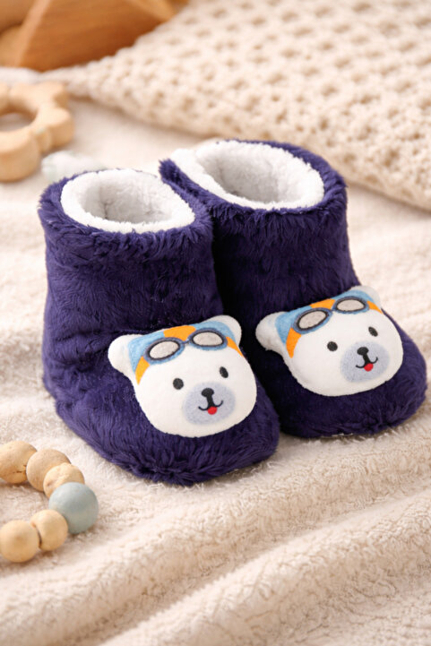 pufien Çocuk Ev Botu, Ayıcık Peluş Bot, Polar Ayı Desenli Rahat ve Kaymaz Tabanlı, Bebek ve Çocuk