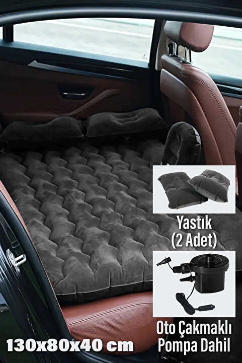 Black Island Araç Içi Şişme Yatak - Oto Arka Koltuk Yatağı Yastık Dahil Set Pompa (oto Çakmaklık Girişli )