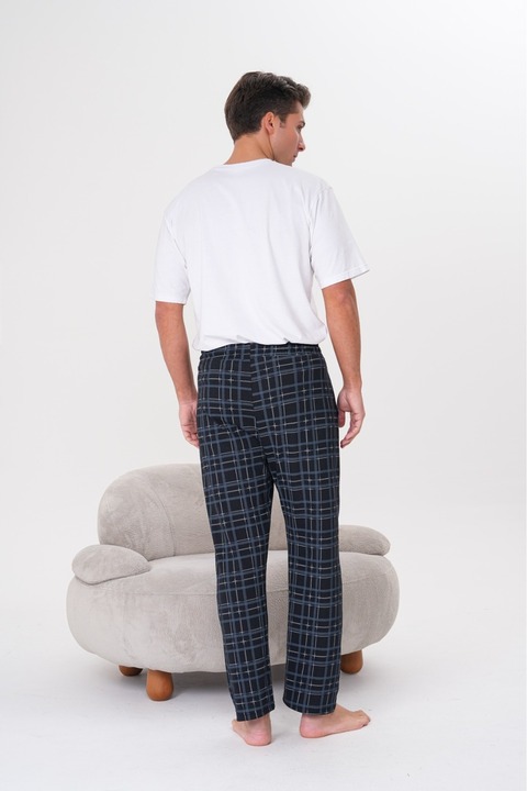 Arvin Pijama Erkek Ekose Baskılı Pamuklu Cepsiz Beli Lastikli Pijama Altı Siyah