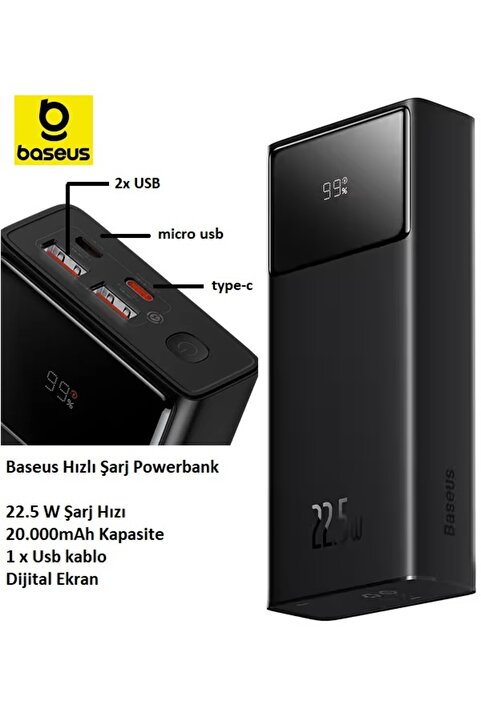 Baseus Star-lord 22.5w 20.000 Mah Dijital Ekranlı Powerbank Siyah