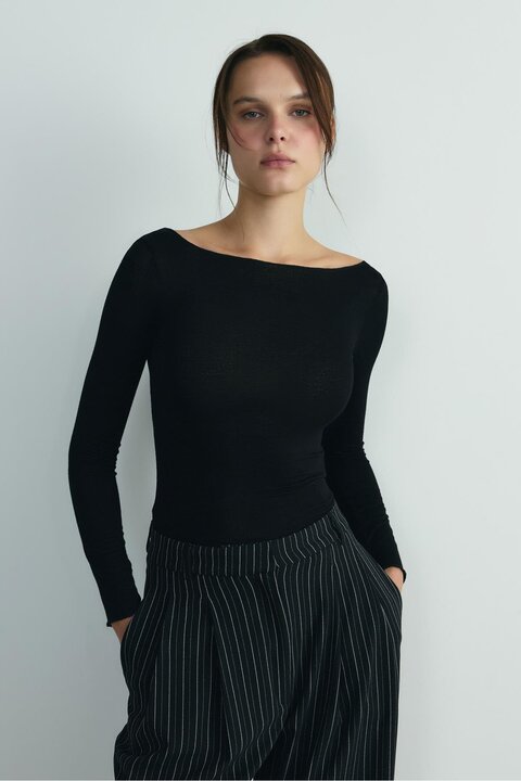 Suud Collection Siyah Lindy Pamuklu Body