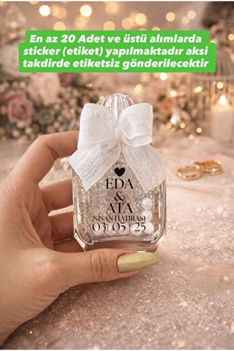 FİORE HEDİYELİK Nişan Hediyelik Simli Ve Incili Cam Şişe 10 Adet,nişan,söz,kına,doğum Günü