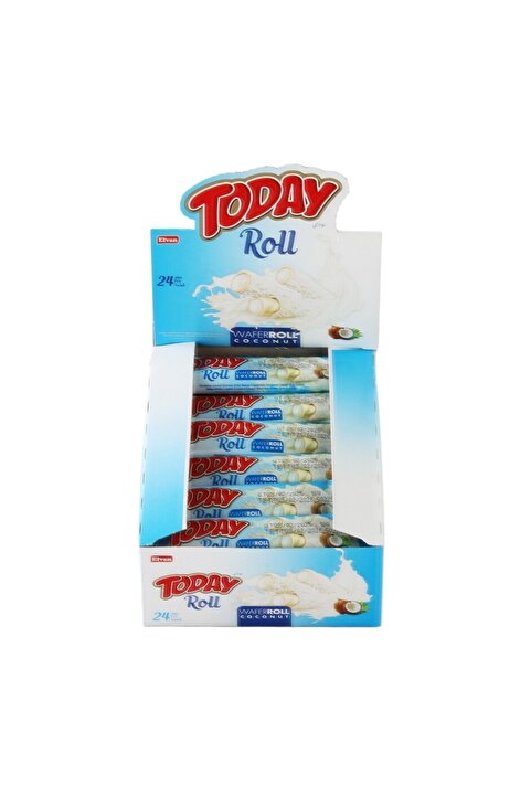 Elvan Today Roll Beyaz Kaplamalı Hindistan Cevizli Gofret 18 Gr 24 Adet (1 Paket)