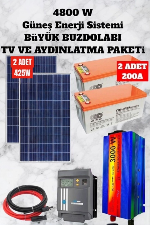 maxcam 4800 WATT TV, Buzdolabı, Aydınlatma Güneş Enerji Sistemi Paketi Bağ Evi Ve Karavan Solar Sistem