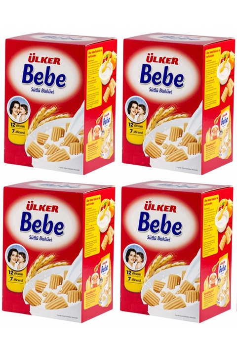 Ülker Sütlü Bebe Bisküvisi 800GR (12 Vitaminli 7 Minarelli) Kutu (4 Lü Set)