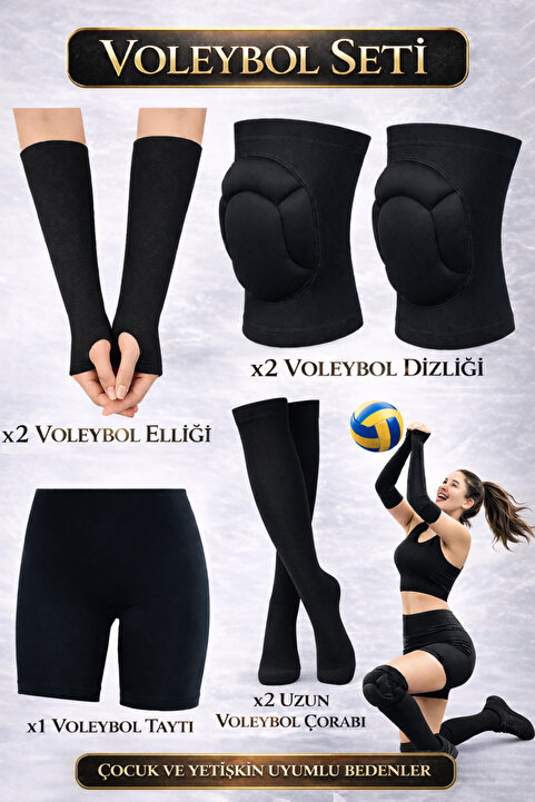 GAZELMANYA Voleybol Dizliği + Voleybol Taytı + Voleybol Elliği + Voleybol Çorabı 7 Parça Voleybol Seti Voleybol