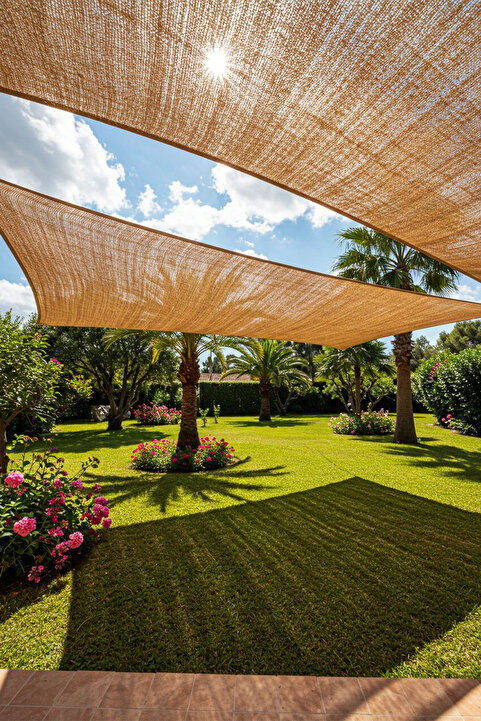 sizenelazım Kokonat Kanaviçe Kumaş Gölgelik – Doğal Dokulu Pergola & Bahçe Gölgelik 1m x 1m