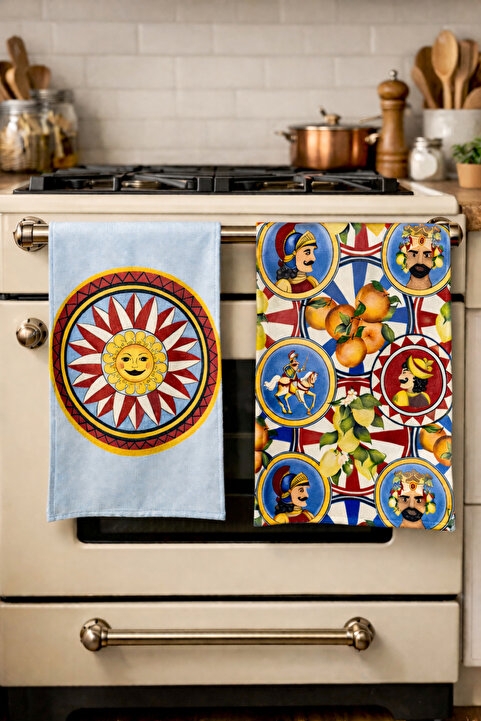 Pilloveland Desenli Mutfak Havlusu (2’li Set) | 30×50 cm - Mavi Sicilya