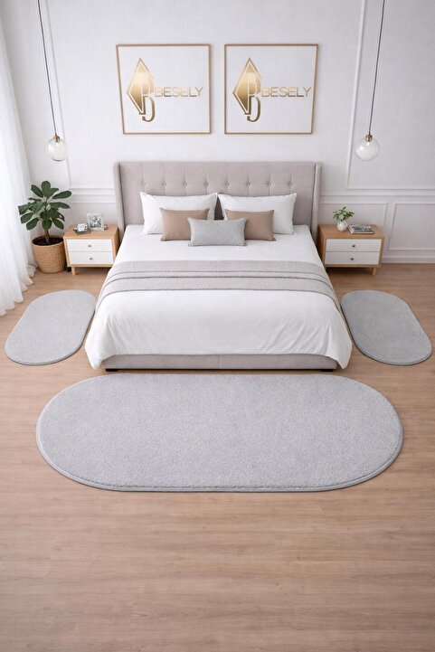 BESELY Açıkgri Yumuşak Peluş Yatak Odası Halısı 3lü Set Kaymaz Taban Halı Takımı(2ADET 80x150-1ADET 80x300)