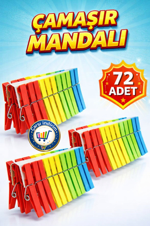 nistabolje 72 Adet Mandal Klasik Çamaşır Mandalı Plastik Güçlü Tutucu Çok Amaçlı