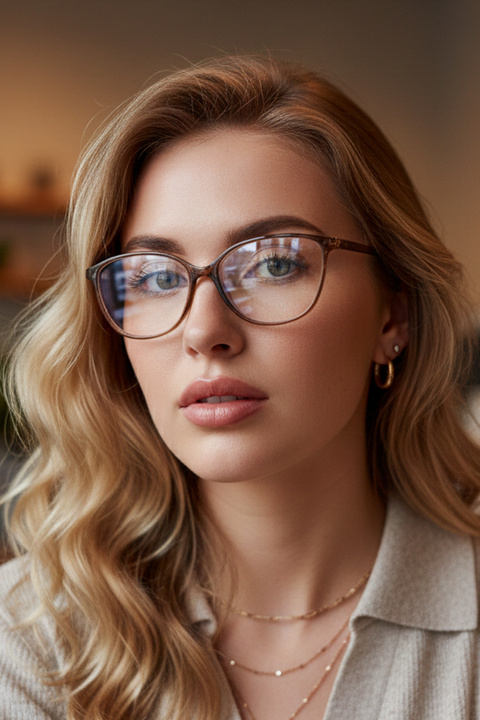 Focus On Eyewear Ohrid Cat Eye Kahverengi Mavi Işık Filtreli Ekran Gözlüğü