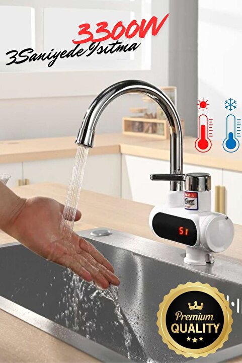 Wevolt PREMİUM SERİSİ YENİ Elektrikli Ani Su Isıtıcı Termal Şofben Musluk Spral Başlık Hediye(ALTTAN GİRİŞ)