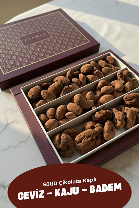 FARMİO Hediyelik Çikolata Kaplı Kuruyemiş 350gr – Kaju, Badem, Ceviz - Sütlü Çikolata Kaplı Kakaolu Draje