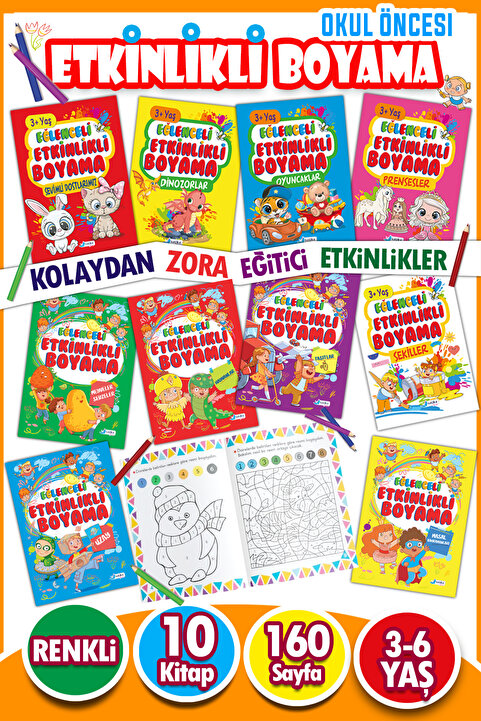 Harika Kitap Eğlenceli Etkinlikli 10 Kitaplı Eğitici Boyama Seti 160 Sayfa