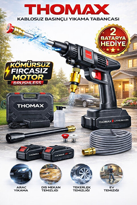 THOMAX Fırçasız Şarjlı Ve Yüksek Basınçlı Oto Yıkama Makinesi Ve Sulama Tabancası Bahçe Yıkama Makinesi
