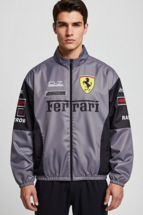 memetti m şekil Gri Ferrari Unisex Motorcu Yağmurluk Rüzgarlık İnce Ceket