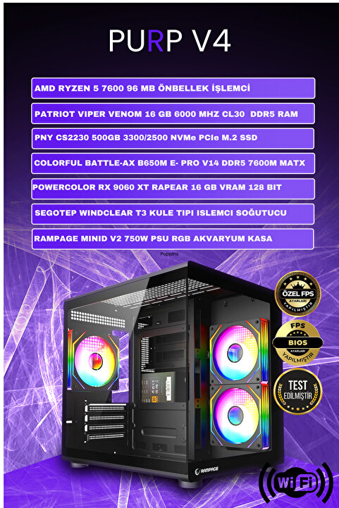 Gamers Arena PURP V4 RX 9060 XT RYZEN 5 7500F 16 GB DDR5 512 GB SSD 750W OEM PAKET