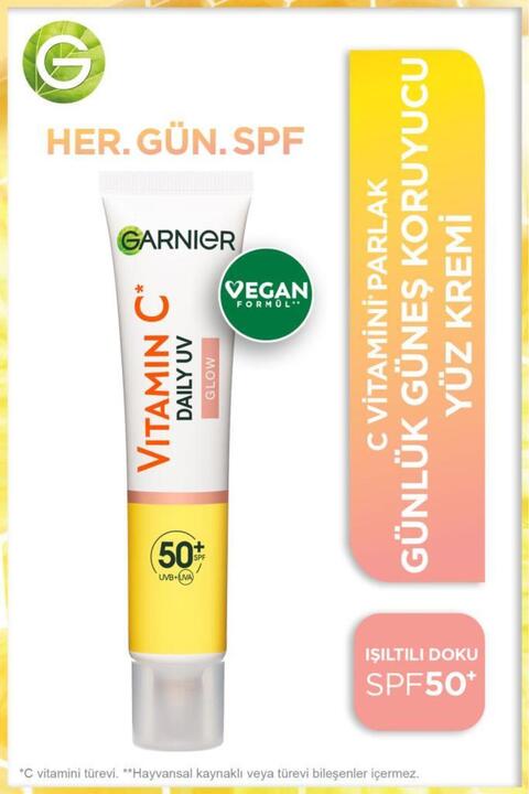 Garnier C Vitamini Parlak Günlük Güneş Koruyucu Fluid Yüz Kremi Işıltılı Doku SPF50+ 40ml