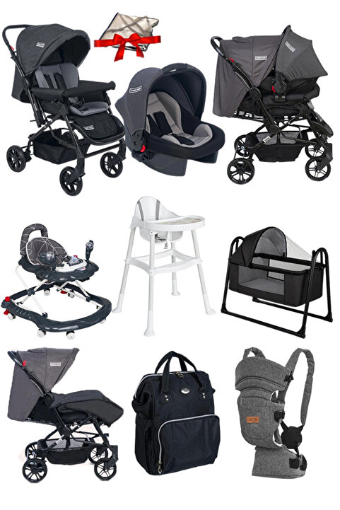 Calvin Baby 9 Parça Bebek Çeyiz Seti Bebek Arabası Puset Beşik Yürüteç Mama Sandalyesi Kanguru Bebek Çantası
