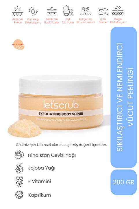 LET'SCRUB Cold Effect Body Scrub Vücut Peelingi Sıkılaştırıcı Ve Nemlendirici Nem Bombası 280 gr