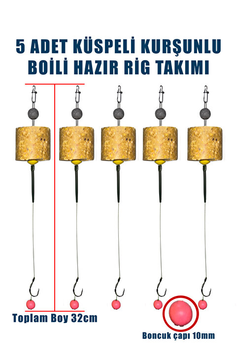 SAZAN RİG Küspe Aparatlı Silikon Boili Rig Takımı Sazan Hazır Rig Takımı 5’li Set (küspe Dahil) Küsbeli Boili Sazan Yayın Turna Alabalık Küsbe Boncuk