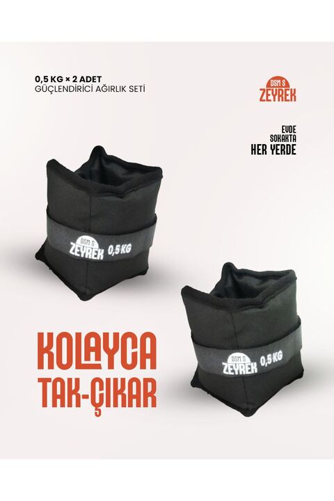 S ZEYREK 0.5 Kg × 2 Adet Toplam 1 Kg El Ayak Bilek Kas Güçlendiriçi Ağırlık Seti Kum Ağırlık Torbası