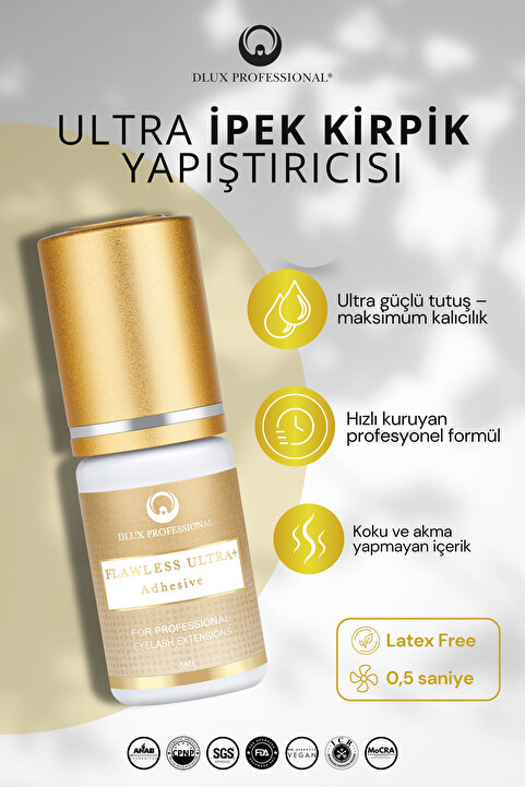 DLUX PROFESSIONAL Flawless Ultra+ İpek Kirpik Yapıştırıcısı 0.5 Sn kurma Hızı Göz Yakmayan 5ml
