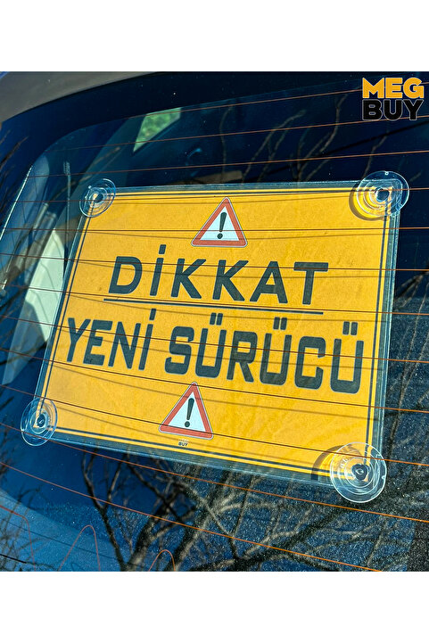 MEGBUY Sarı Zemin Üzerine Siyah Renk Dikkat Yeni Sürücü Yazılı Acemi Sürücü Araba Cam Oto Aksesuar Vantuzlu