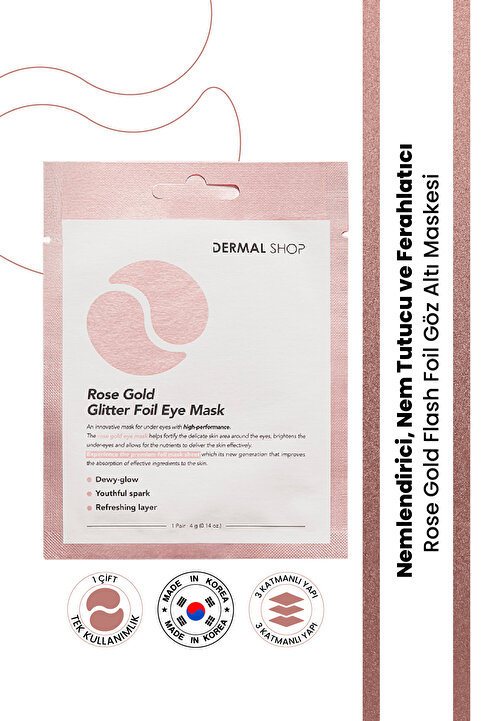 Dermal Rose Gold Flash Foil 3 Katmanlı Göz Altı Torbalarına Karşı 4 gr Canlandırıcı Aydınlatıcı Göz Maskesi