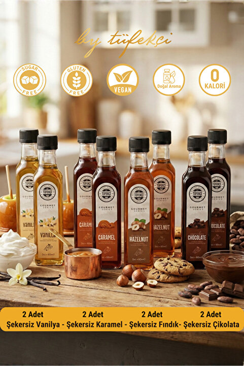 By Tüfekçi Şekersiz (Sugar Free) 8’li Kokteyl ve Kahve Şurubu | Yüksek Aromalı Kalorisiz Formül (8x60 ml)