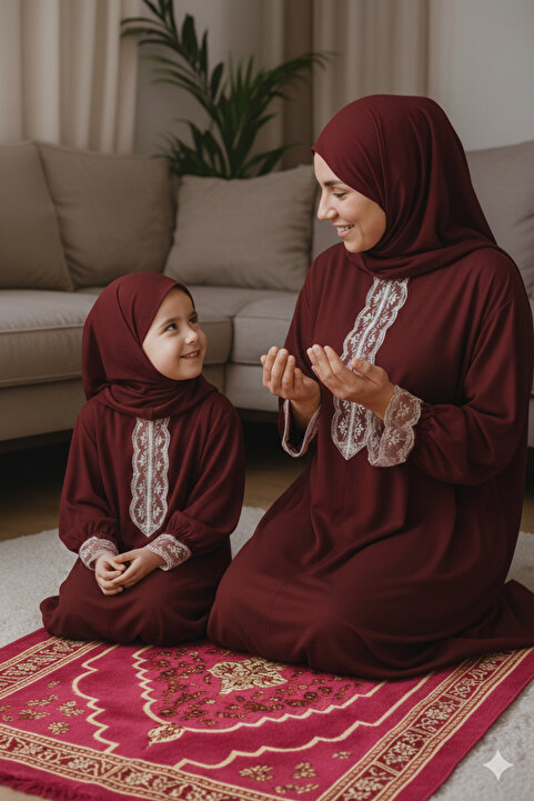 Defkay Yazlık Terletmez Kumaş Anne kız takım şallı namaz elbisesi takımı
