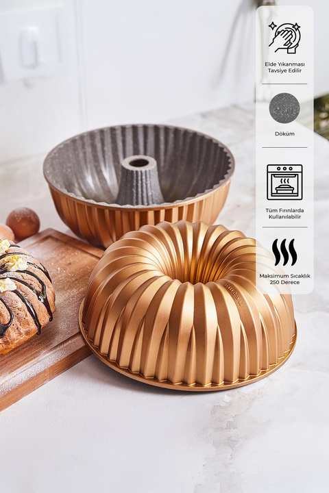 Emsan Griss Hardstone 24 cm Döküm Kek Kalıbı Gold