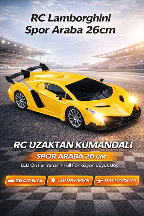 LABİRENTMARKET Uzaktan Kumandalı Full Fonksiyon Pilli Işıklı Oyuncak RC Yarış Araba 26 cm