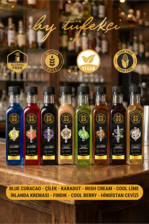 By Tüfekçi 8’li Aromalı Şurup Deneme Seti 8x60 ml – Kahve, Kokteyl, Milkshake ve İçecek Şurubu