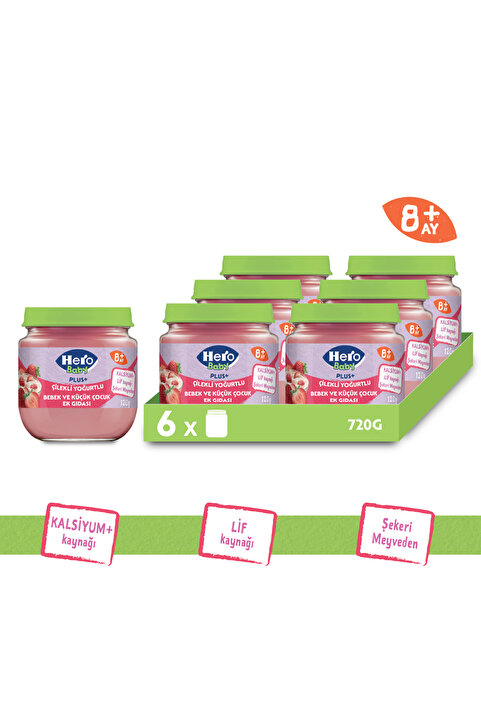 Hero Baby Plus Çilekli Yoğurtlu Kavanoz Mama 120g x6