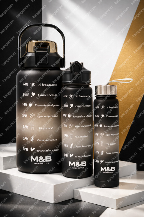 M&B WATER BOTTLE 3'lü Motivasyonel Matara Seti (2L - 900ml - 500ml)