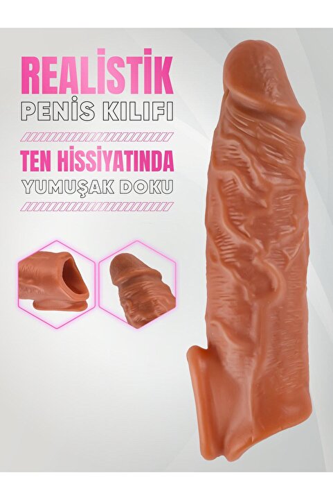 Lolita Shop Gerçekçi Penis Dokusunda 3,5 Cm Uzatmalı Testis Destekli Ultra Yumuşak Realistik Penis Kılıfı