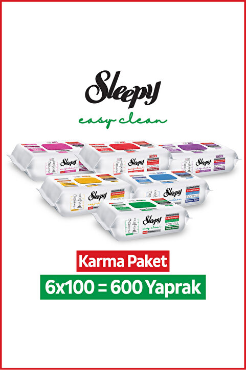 Sleepy Easy Clean Premium + Çiçek Serisi Yüzey Temizlik Havlusu Mendili 6x100 Karma Paket