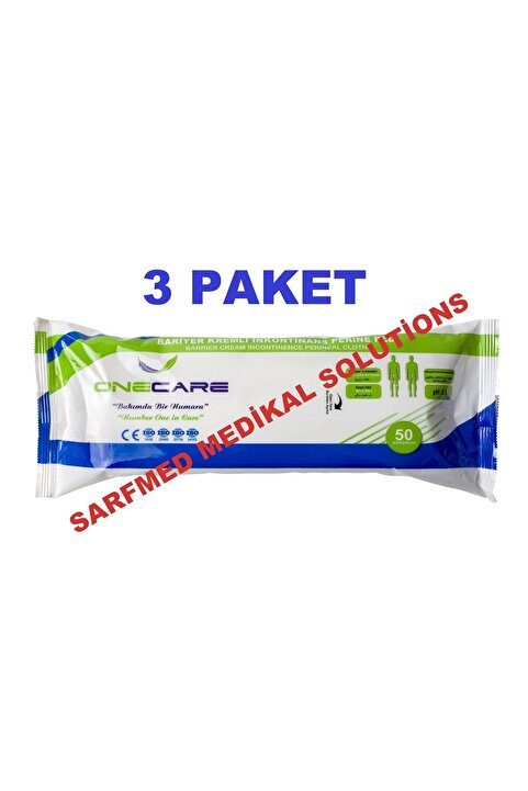 OneCare Bariyer Kremli İnkontinans Perine Pedi - Alkolsüz Hasta Temizleme Havlusu/Mendili 50'li 3 PAKET